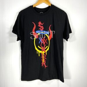 Cula Saint Black Graphic Tee T Shirt Devil Smiley Face Mens Large